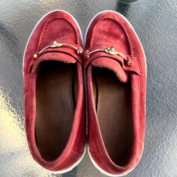 Coach Corey Womens 9.5 Red Suede Loafers Gold Bit Grannycore Preppy Shoe - Picture 2 of 7
